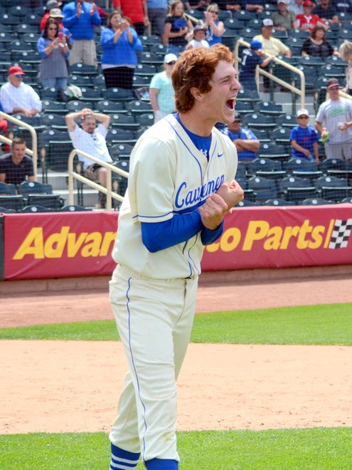 Carlsbad's Trevor Rogers celebrates winning the 6A state championship game, 2-1 against Rio Rancho, on May 14, 2016 in Albuquerque. Rogers was drafted 13th overall by the Miami Marlins on Monday.