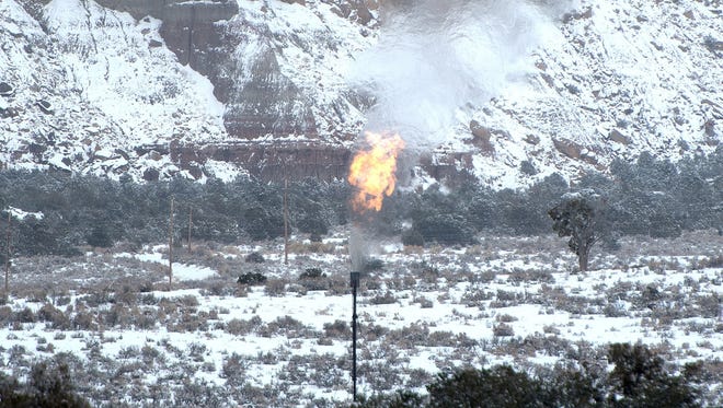 A flaring stack is pictured Jan. 8, 2016, near Lybrook.