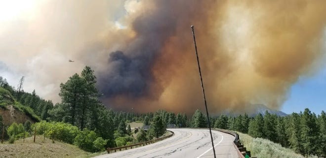 Increased fire activity shut down Highway 550 on Friday, June 1, 2018. Purgatory Resort that day also announced it was halting activities until further notice due to the 416 Fire burning 10 miles north of Durango, Colorado. This was among the firat images released of what would become a raging blaze.
