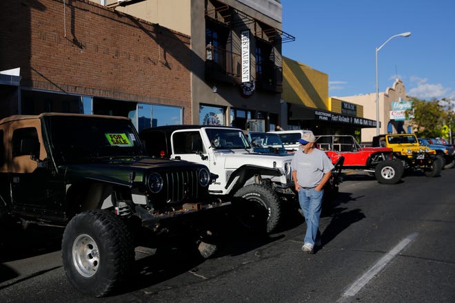 4-wheel drive vehicle park along West Main Street, Friday, Sept. 7, 2018 for Offroad Downtown Takeover along Main Street in downtown Farmington.