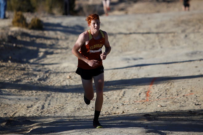 Eldorado's Lane Norcross hustles up the trail during the District 2-5A cross country championships Friday at Pinon Hills Community Church in Farmington. Norcross placed second at 19:47.26.