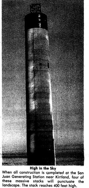 A stack is pictured in 1978 at the San Juan Generating Station while unit 4 was being constructed.