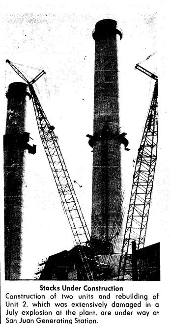 Stacks are rebuilt in 1978 after an explosion at the San Juan Generating Station.
