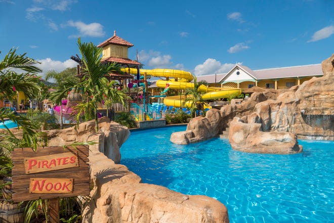Features at Jewel Runaway Bay Beach & Golf Resort’s waterpark include a zero-entry beach lagoon with geysers, a lazy river with rock grottos, and a Pirate’s Ice Snow Cone Hut.