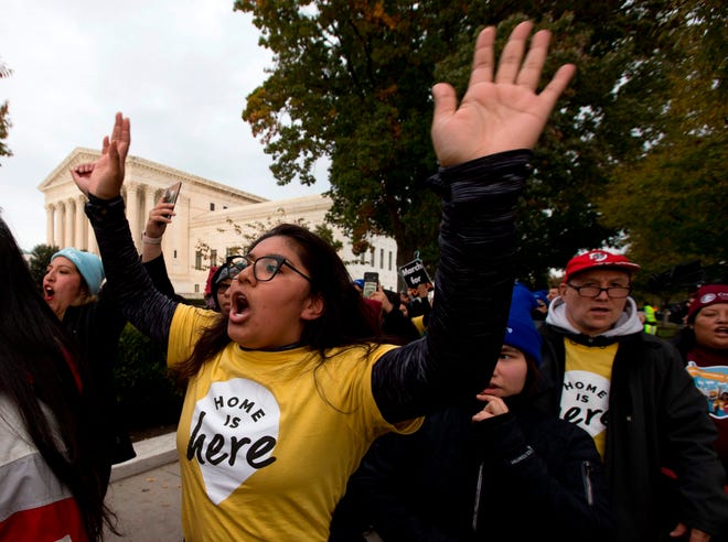 Demonstrators arrive in front of the U.S. Supreme Court during the Home is Here march for Deferred Action for Childhood Arrivals (DACA), and Temporary Protected Status (TPS) on Nov. 10, 2019 in Washington.