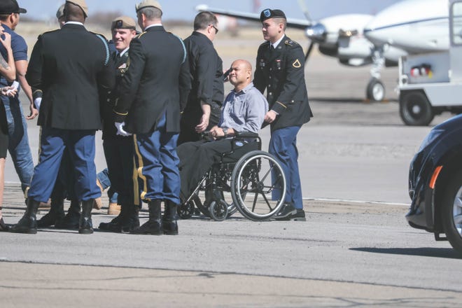 The body of SFC Antonio Rey "Rod" Rodriguez is flown home to the Las Cruces Airport on Tuesday, Feb. 18, 2020.