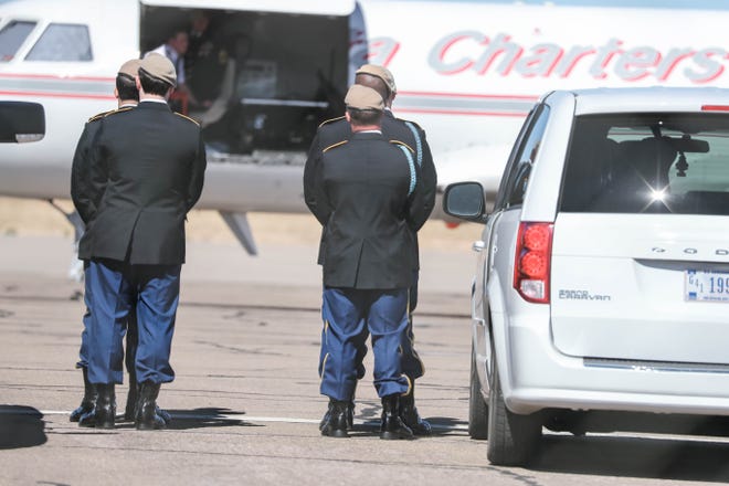The body of SFC Antonio Rey "Rod" Rodriguez is flown home to the Las Cruces Airport on Tuesday, Feb. 18, 2020.