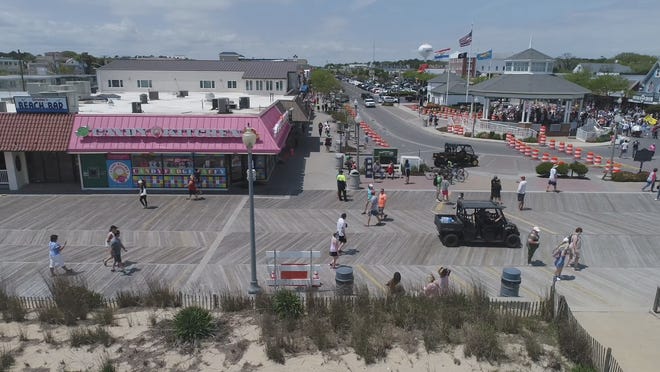 The boardwalk at Delaware ' s Rehoboth Beach is seen in this drone footage taken on Saturday, May 16, 2020.