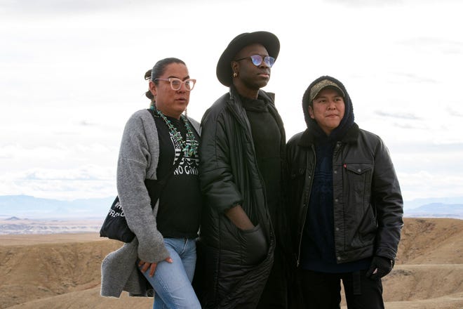 Lady Shug, left, and Bob the Drag Queen, center, are pictured in February when the HBO series "We're Here" filmed in Shiprock.