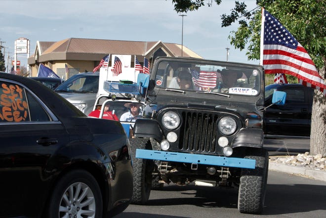 Vehicles line up to leave the Animas Valley Mall, Saturday, July 11, 2020, during the Freedom March in Farmington.