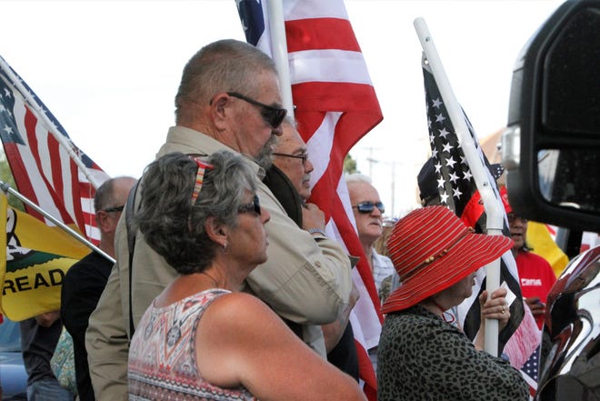 The Freedom March started with a prayer and the Pledge of Allegiance, Saturday, July 11, 2020, at Animas Valley Mall in Farmington.
