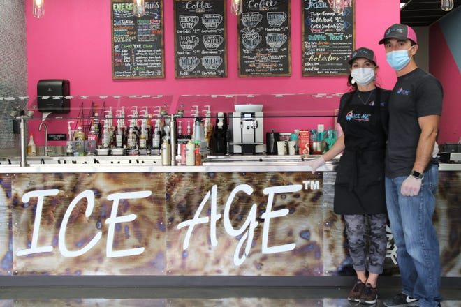 Co-owners Tessa Lucero and Ryan Lucero, seen here on Monday, July 13, 2020, opened Ice Age Frozen Yogurt & Coffee back on July 8, 2020. Ice Age is located at 4005 E. Main St. in Farmington.
