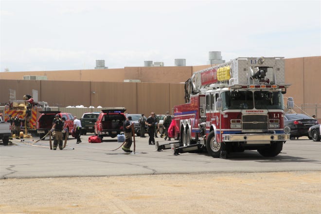 Farmington firefighters prepare to leave the scene of a reported inmate riot at the San Juan County Adult Detention Center on July 13. There were no injuries reported as of 2 p.m. on July 13.