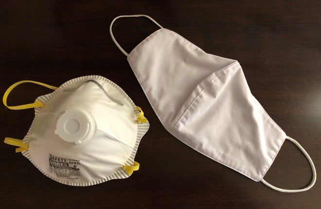 On the left is an N95 mask which Leslie Beck, an assistant professor and extension weed specialist at New Mexico State University, said might be suggested to use when mixing, handling and applying pesticides according to the label. On the right is a homemade mask. Beck said this type of mask should never be used when making pesticide applications, as it will not adequately protect the applicator.