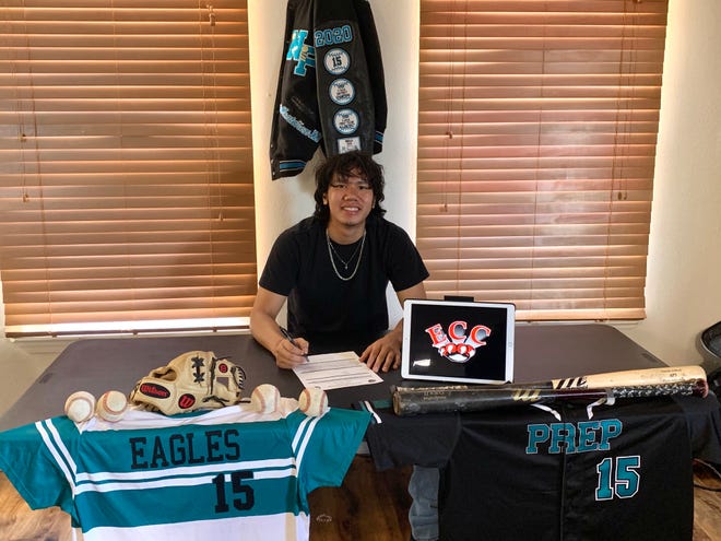 Navajo Prep's Thomas Montanez signs his National Letter of Intent on Saturday, July 18, 2020, to continue his baseball career at Erie Community College in Buffalo, New York.