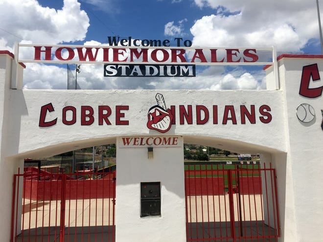 Chief Wahoo greets visitors at the entrance to Howie Morales Stadium at Rominger Field in Bayard, NM. The stadium is home to the Cobre High Indians baseball program.