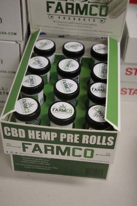 A box of Farmco products, which contain no THC, awaits shipment to a local retailer at New Mexico Alternative Care in Farmington on Nov. 12, 2020.