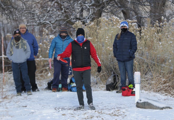 Disc golf competitors brave the cold during the 2021 San Juan Basin Ice Bowl on Saturday, Jan. 30, 2021, at Tico Time River Resort north of Aztec.