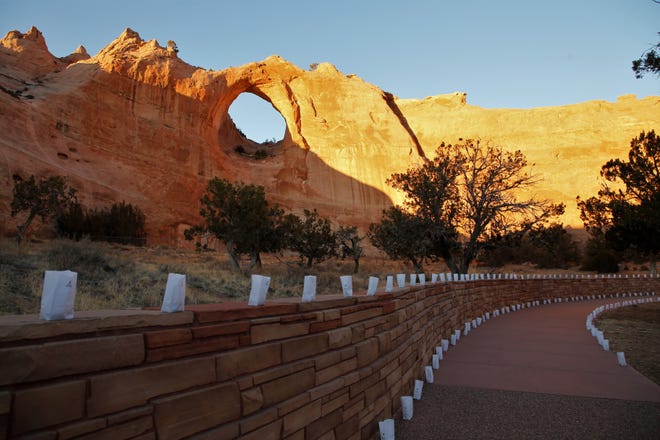Luminarias wait to be lighted for an event to remember members of the Navajo Nation who died of COVID-19 on March 17 in Window Rock, Arizona.