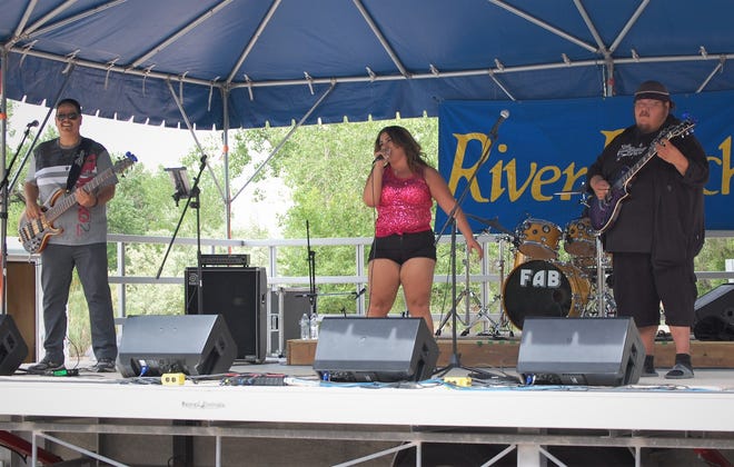Julie & the Boyz perform on the stage at Rocky Reach Landing in Animas Park in Farmington on May 29, 2021, during the inaugural Animas River Jam.