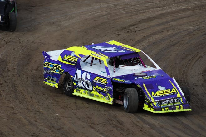 Jackson Harpole's #46 has trouble navigating around Desert Thunder Raceway in Price, Utah on Fri., July 23. Harpole will be back behind the wheel of his sport modified this weekend at Aztec Speedway.