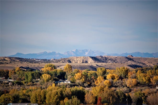 A view of the San Juan River Valley and La Plata Mountains, as seen from the Cloer Hay Farm southwest of Bloomfield.